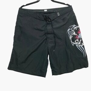 No Fear Board Shorts Mens Size 34 Black Tribal Swim Trunks Graphic
